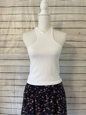 Just Polly White Ribbed Halter Tank Top